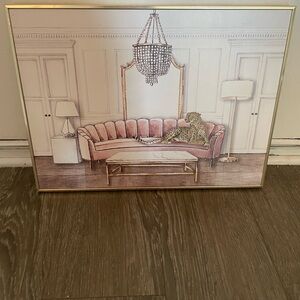Elegant Wall Art with Leopard on Pink Sofa